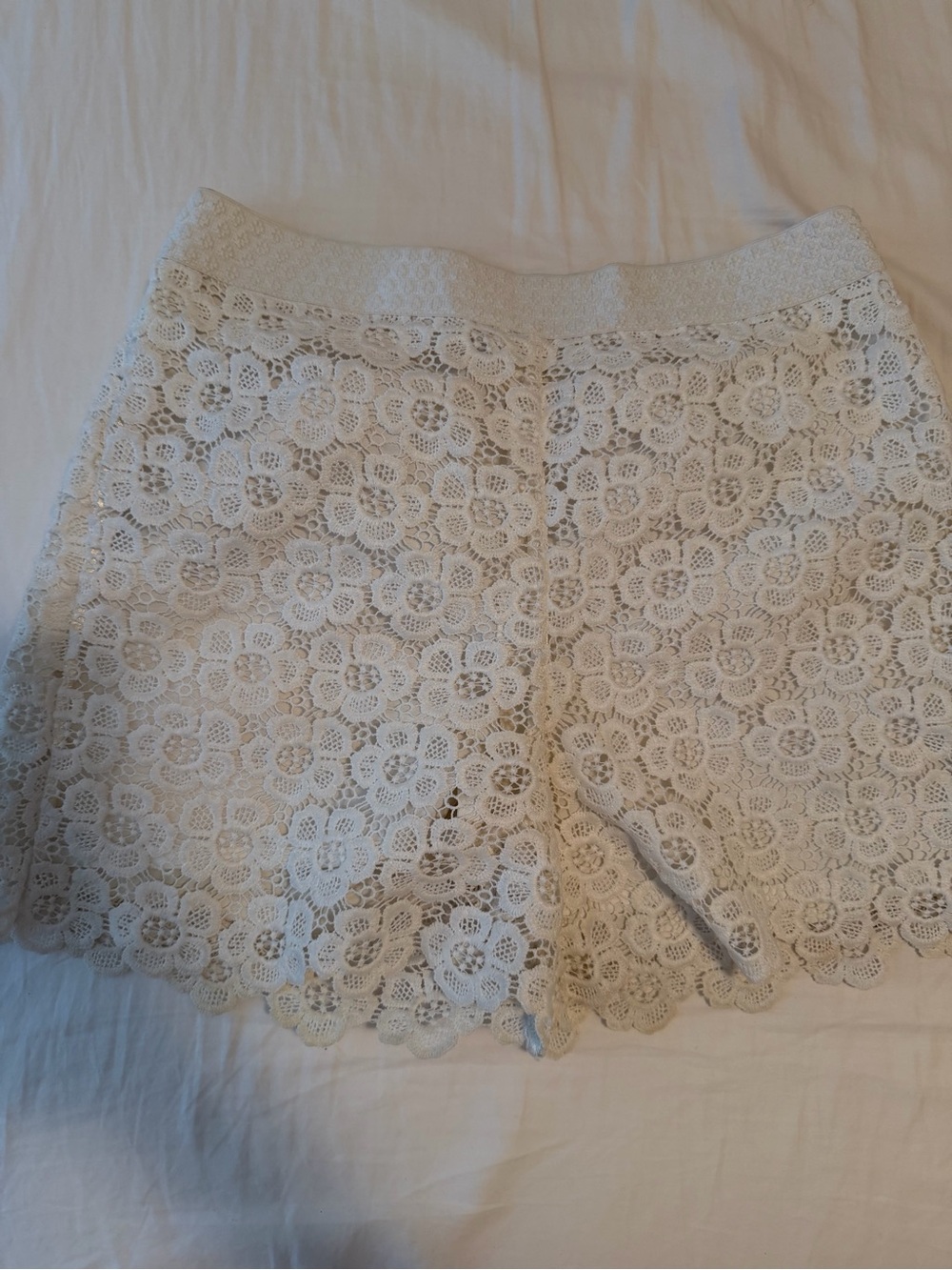 Lace Floral Crochet Shorts in Cream
